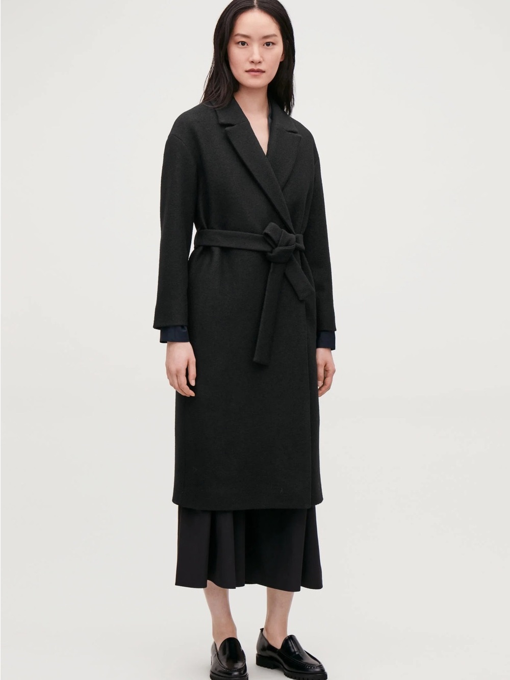Black Wrap Belted Double Faced 100% Wool Coat